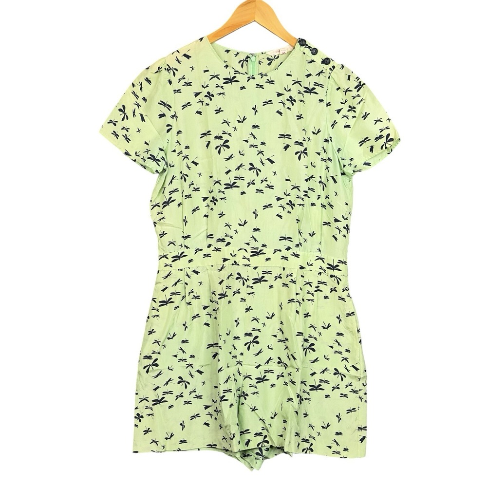 Brooks Brothers 100% Silk Dragonfly Print Romper Women 12 Green Shorts